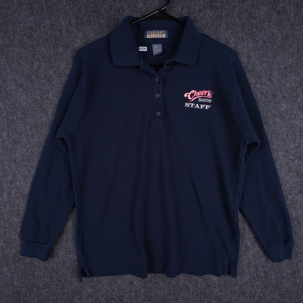 Vintage Harvard Square Cheers Boston Staff Polo Women Large Navy Excellent Logo